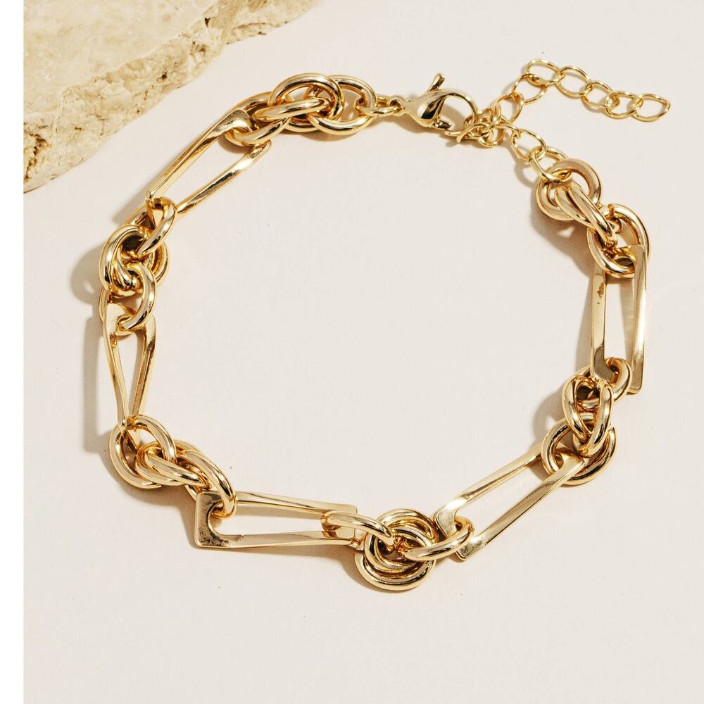 Mixed Rectangle Chain Link Bracelet Gold